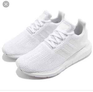 All White Adidas Swift Run Sneakers